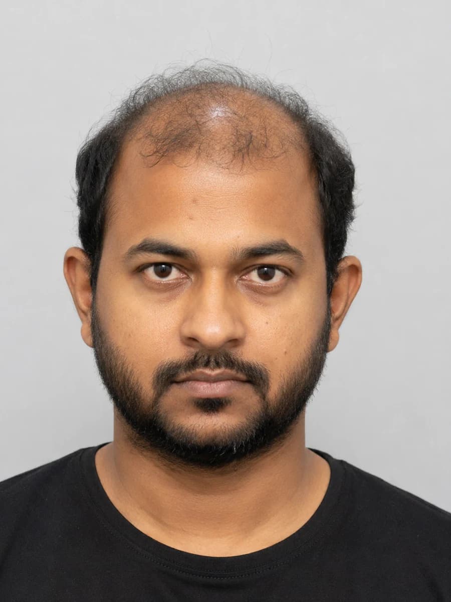Hair transplant front view example before treatment for Advanced Male Pattern Baldness at Radiance Clinics Bhubaneswar