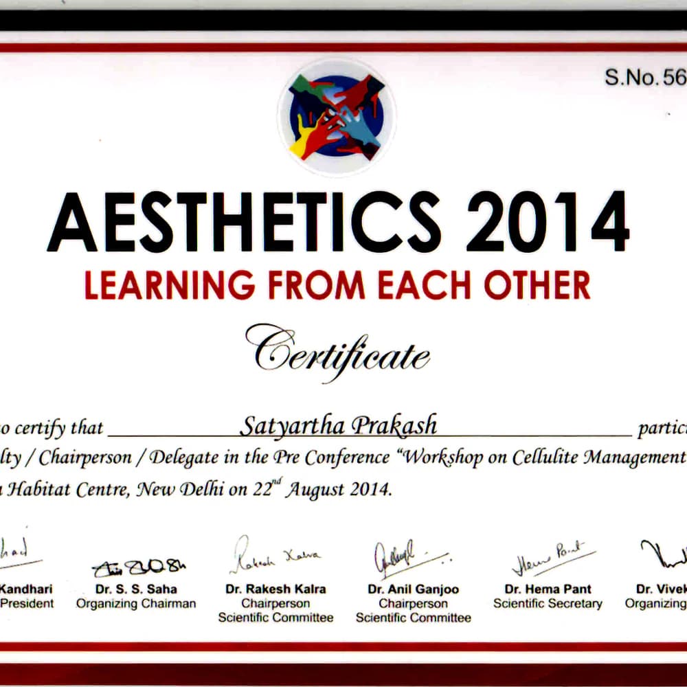 Aesthetics 2014 Cellulite Management Certificate - Radiance Clinics