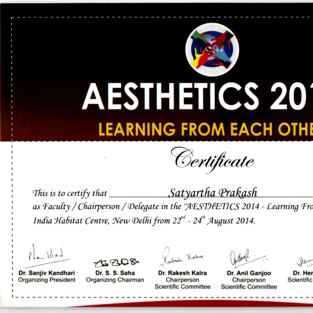 Aesthetics 2014 Learning From Each Other Certificate - Radiance Clinics