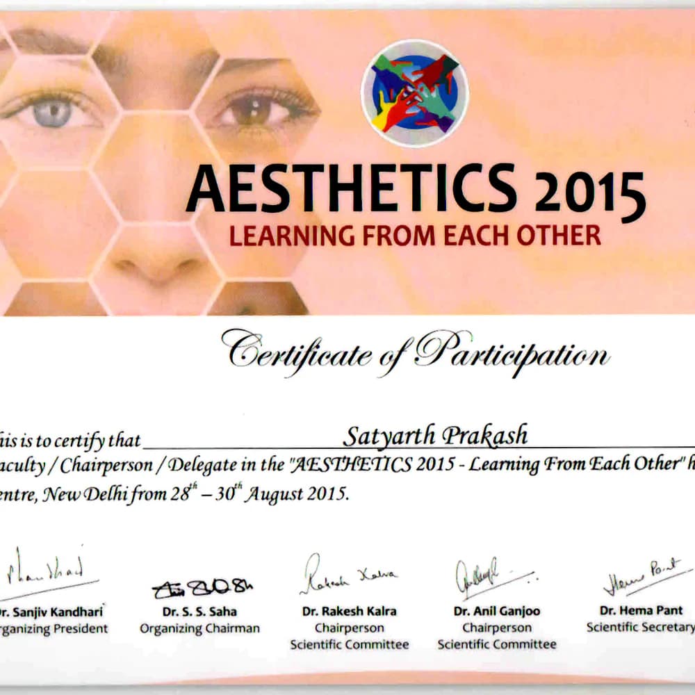 Aesthetics 2015 Certificate Of Participation - Radiance Clinics