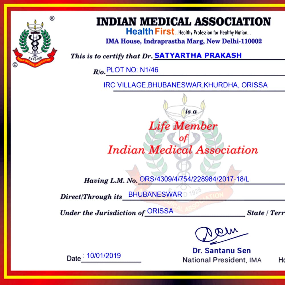Indian Medical Association Life Member Certificate - Radiance Clinics